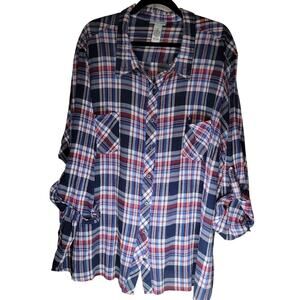 Cathrines Lightweight Plaid Red White Blue Cotton Gauze Blouse Shirt Top Size 5X